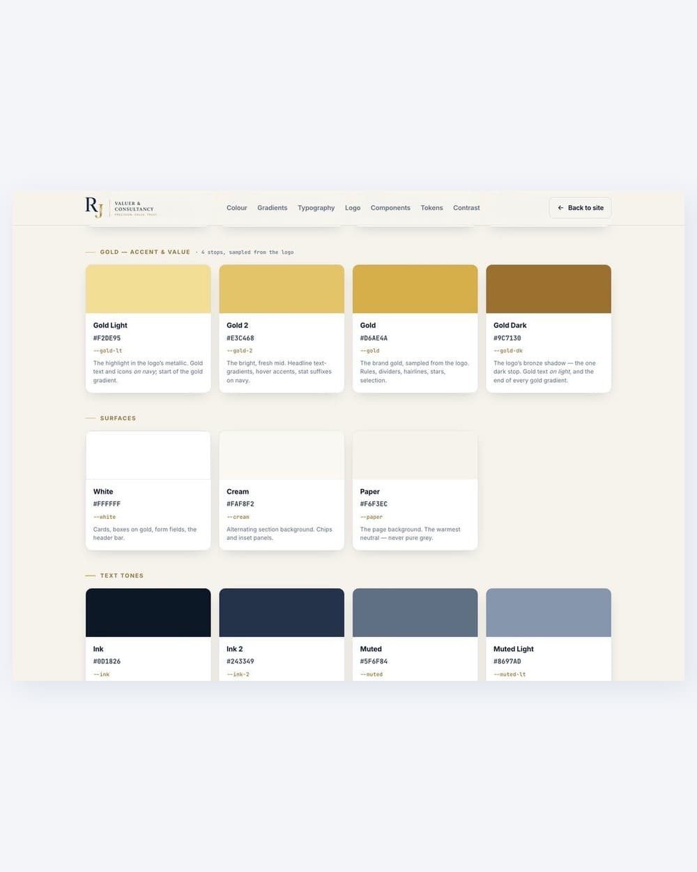 The brand colour palette with reference values