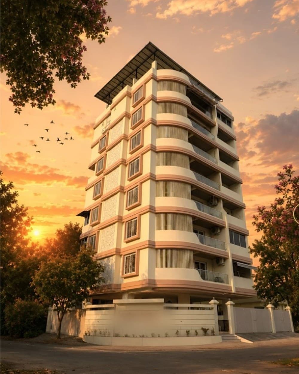 An eight-storey tower — the same building, finished