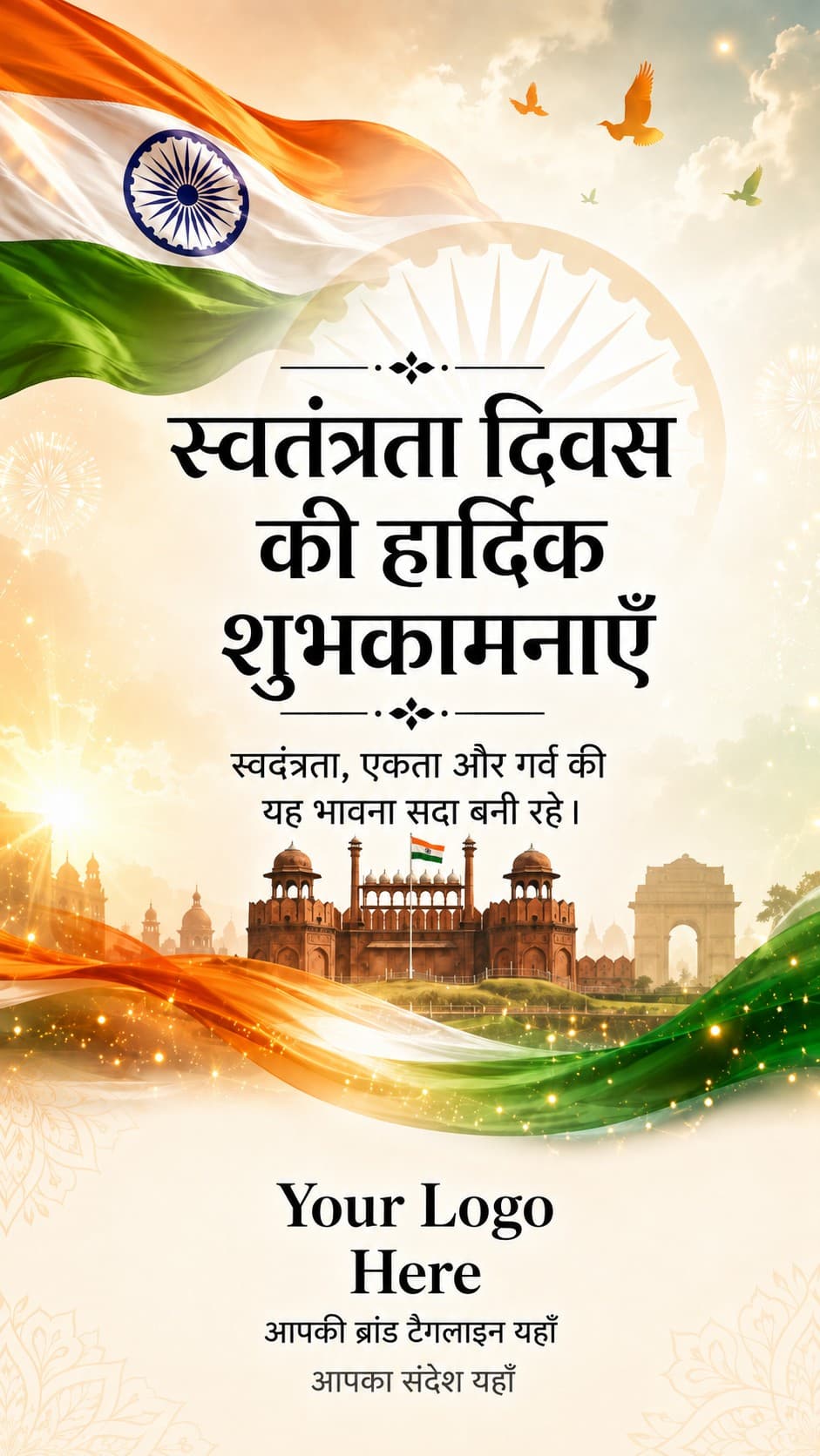 A Independence Day creative with space for the developer's logo, tagline and message