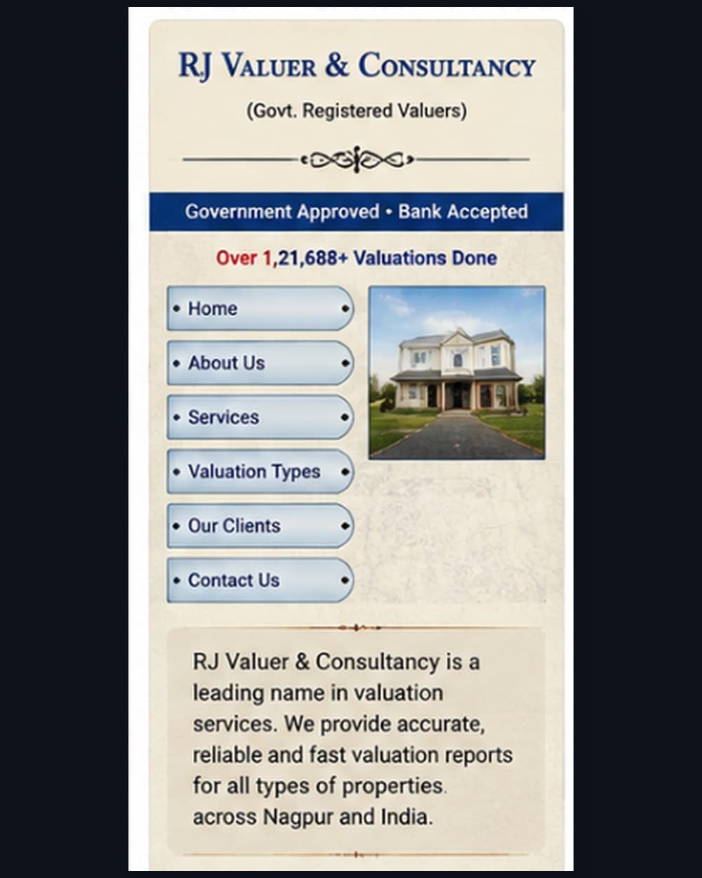 RJ Valuer, the home page — the site as it was