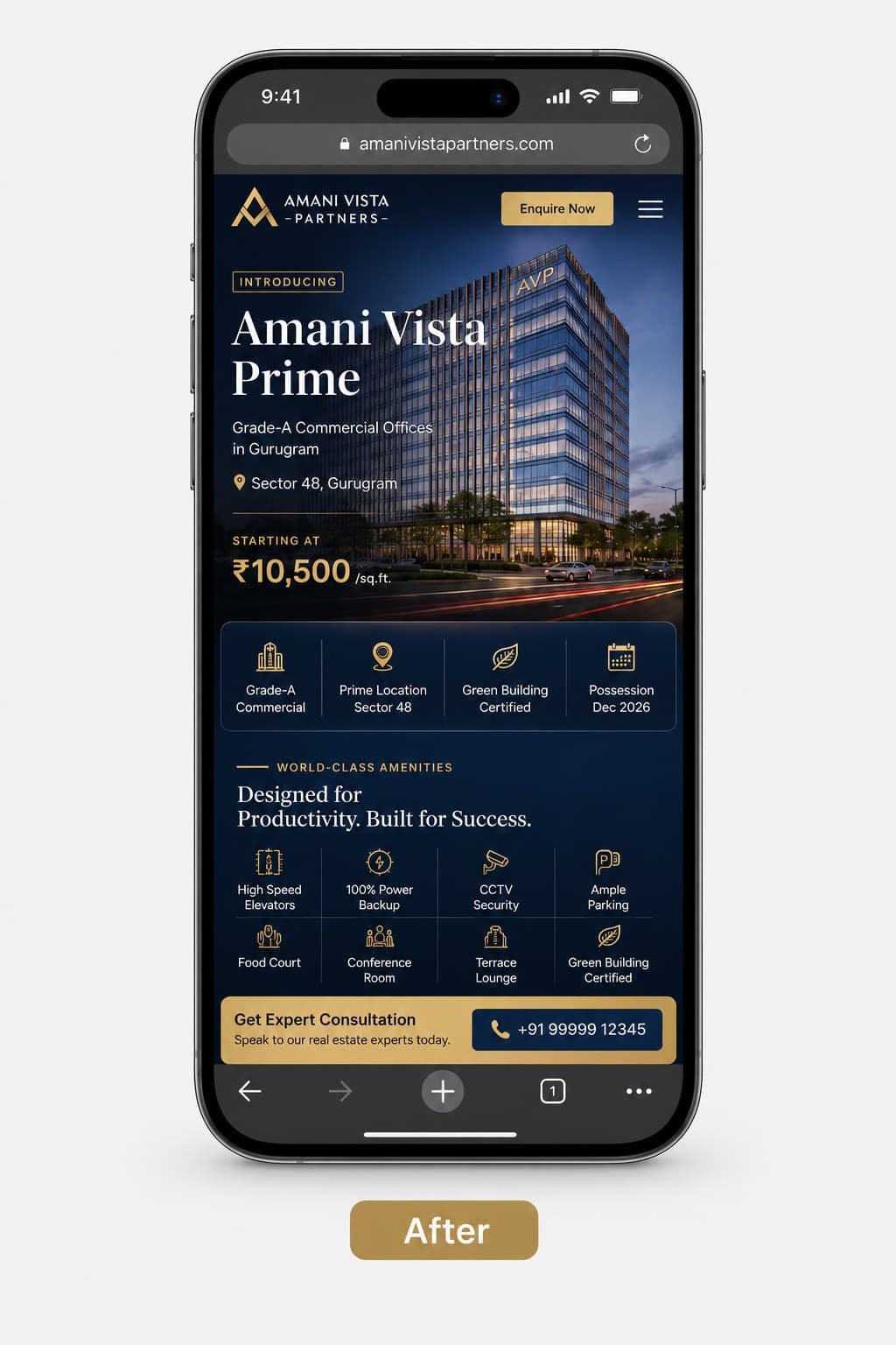 A Gurugram commercial project page, the site we built