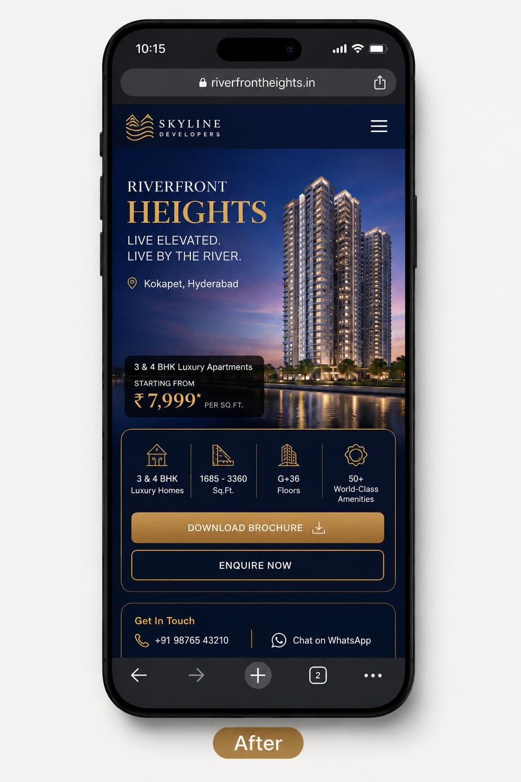 A Hyderabad riverfront launch page, the site we built