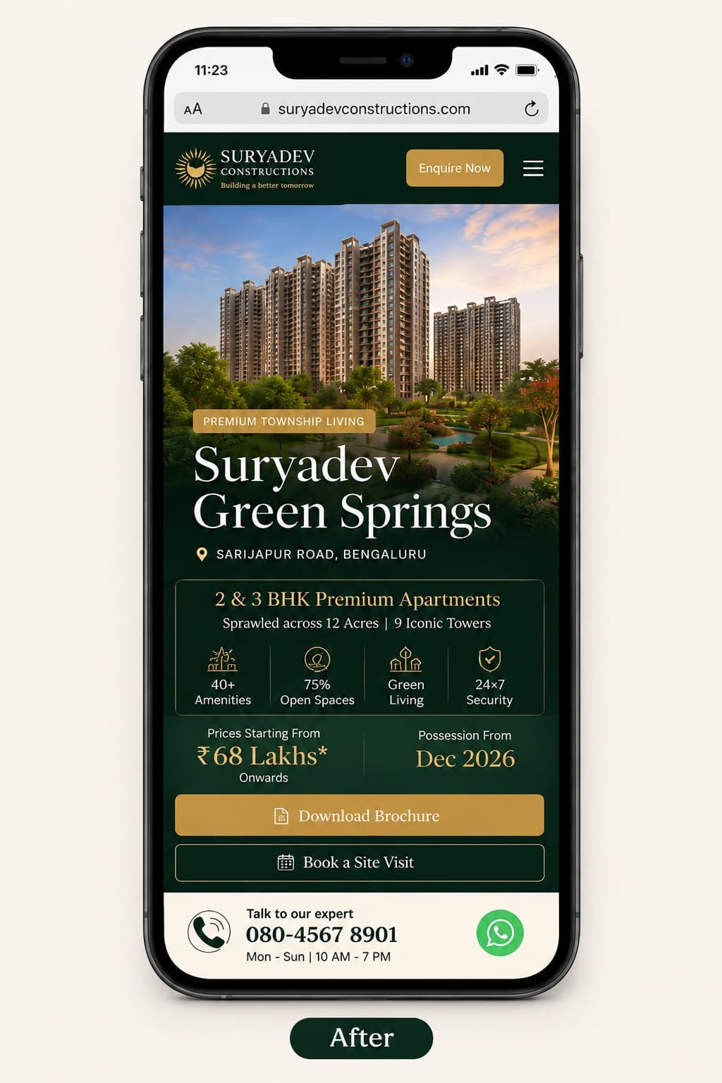 A Bengaluru township page, the site we built