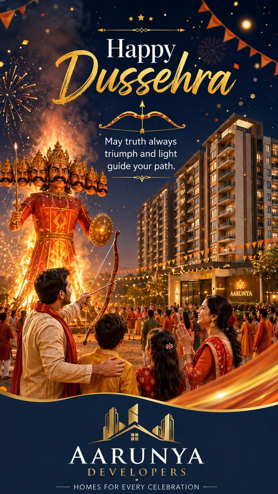 A Dussehra creative carrying the developer's logo and building
