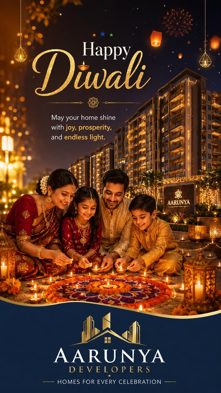 A Diwali creative carrying the developer's logo and building