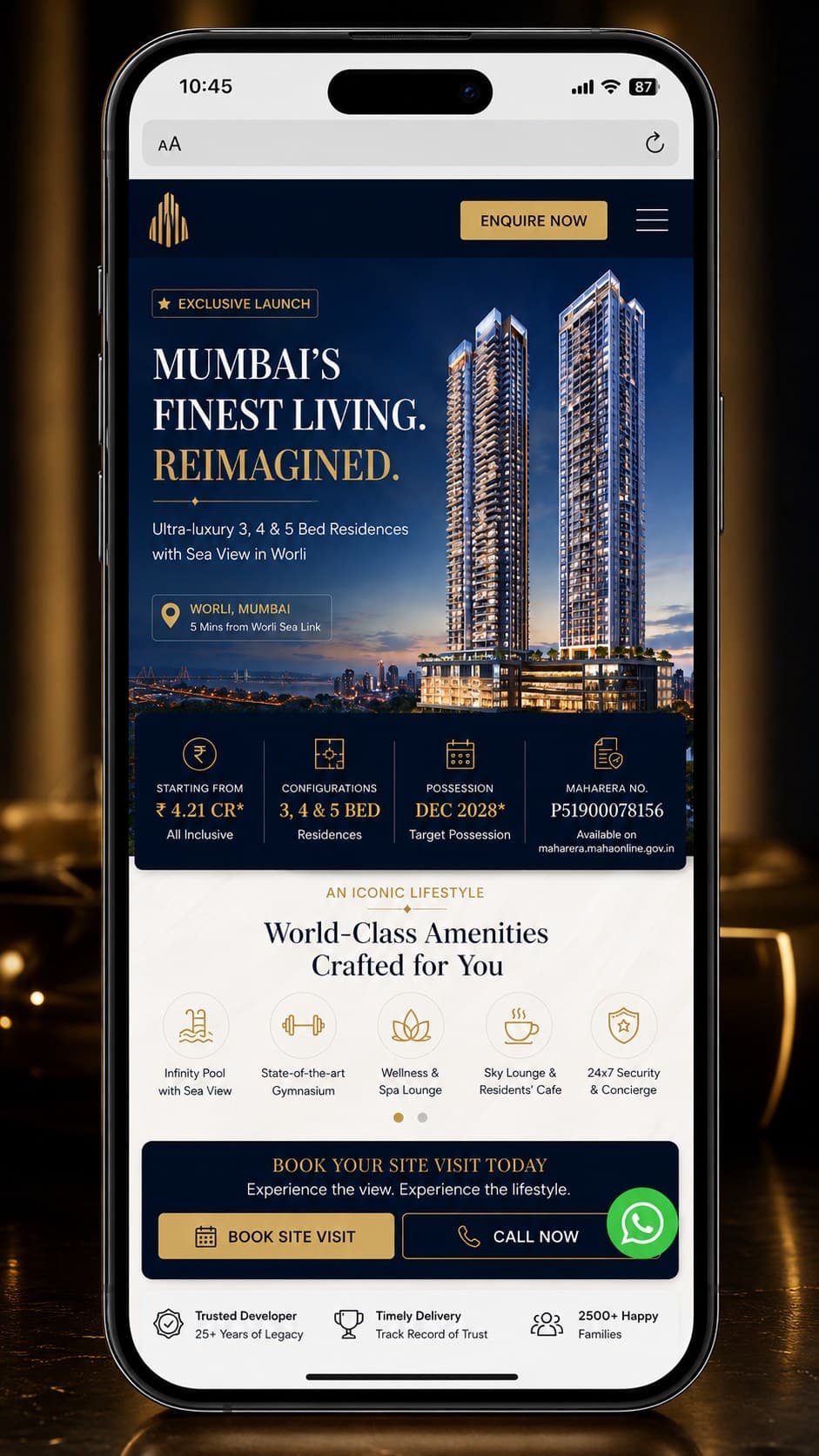 A sea-view launch page, Worli Mumbai